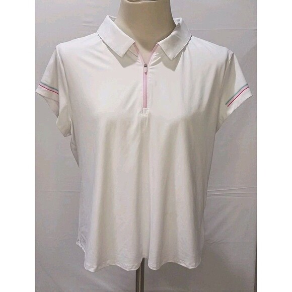 RBX Women's 1/4 Zip Short Sleeve Polo W/ Printed Stripe At Sleeves XL White NWT - Picture 11 of 11